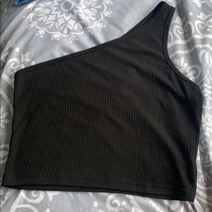 Black one-strap crop top